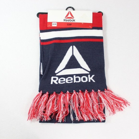 Reebok White Blue and Red Unisex Tassel Fringe Rally Soft Scarf with Logo - Picture 1 of 5